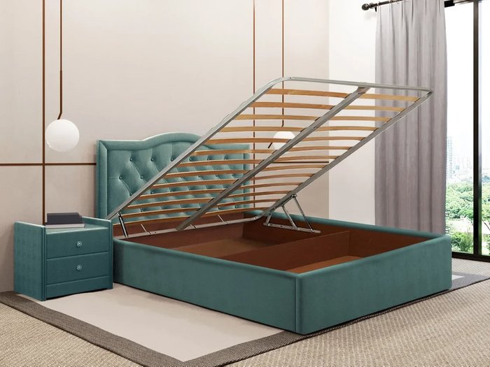 Кровать Герцогиня тёмно-бирюзового цвета 160х200 с подъемным механизмом - купить Кровати для спальни по цене 40830.0