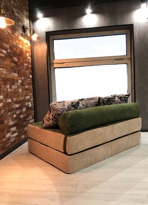 Бескаркасный диван-кровать Puzzle Bag Джангл XL зелено-бежевого цвета - лучшие Бескаркасная мебель в INMYROOM