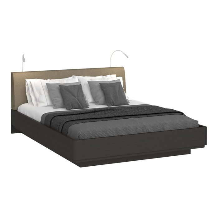 Кровать Элеонора 140х200 с изголовьем серо-бежевого цвета и двумя светильниками  - купить Кровати для спальни по цене 40064.0