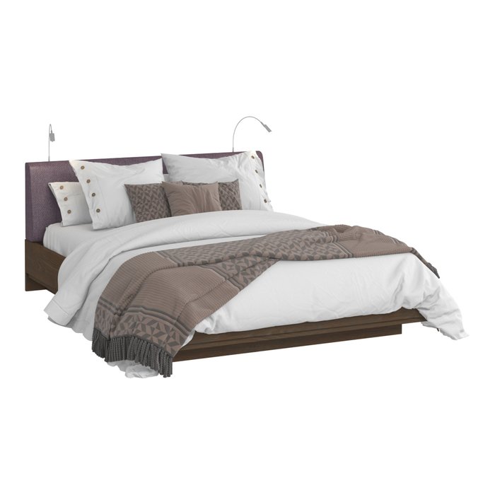 Кровать Сиена 140х200 с сиреневым изголовьем и двумя светильниками  - лучшие Кровати для спальни в INMYROOM