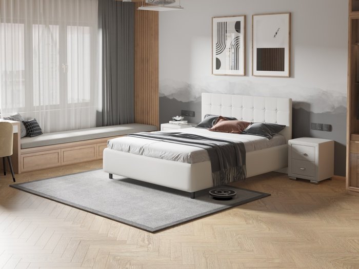 Кровать Como Veda 1 160х190 белого цвета (экокожа) - купить Кровати для спальни по цене 21150.0