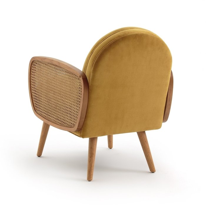 Кресло из велюра и плетеной отделкой Buisseau желтого цвета - лучшие Интерьерные кресла в INMYROOM