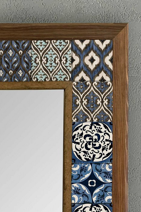 Настенное зеркало 43x43 с каменной мозаикой сине-бежевого цвета - лучшие Настенные зеркала в INMYROOM