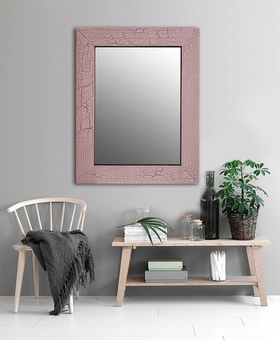 Настенное зеркало Кракелюр в раме из массива сосны розового цвета 170х75 - купить Настенные зеркала по цене 17990.0