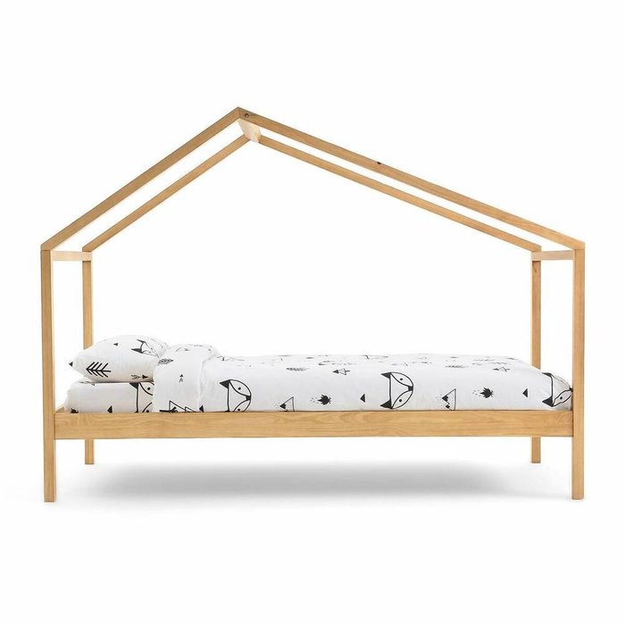 Кровать из массива сосны с пологом и основанием Spidou 90х200 бежевого цвета - лучшие Одноярусные кроватки в INMYROOM