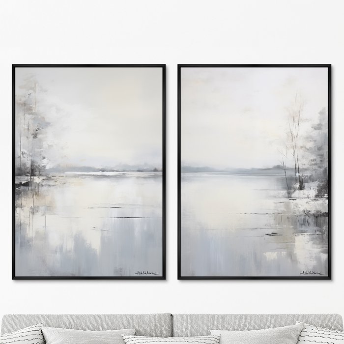Набор из двух репродукций картин Landscape collection, Winter lake, 2024г. - купить Картины по цене 49998.0