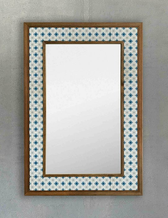 Настенное зеркало с каменной мозаикой 43x63 бело-синего цвета - купить Настенные зеркала по цене 22495.0