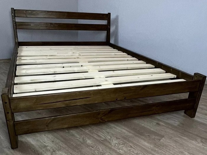 Кровать Мишка сосновая усиленная 180х200 цвета темный дуб - лучшие Кровати для спальни в INMYROOM