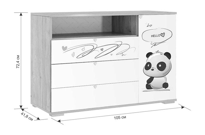 Комод Панда с тремя ящиками и дверцей - лучшие Детские комоды в INMYROOM