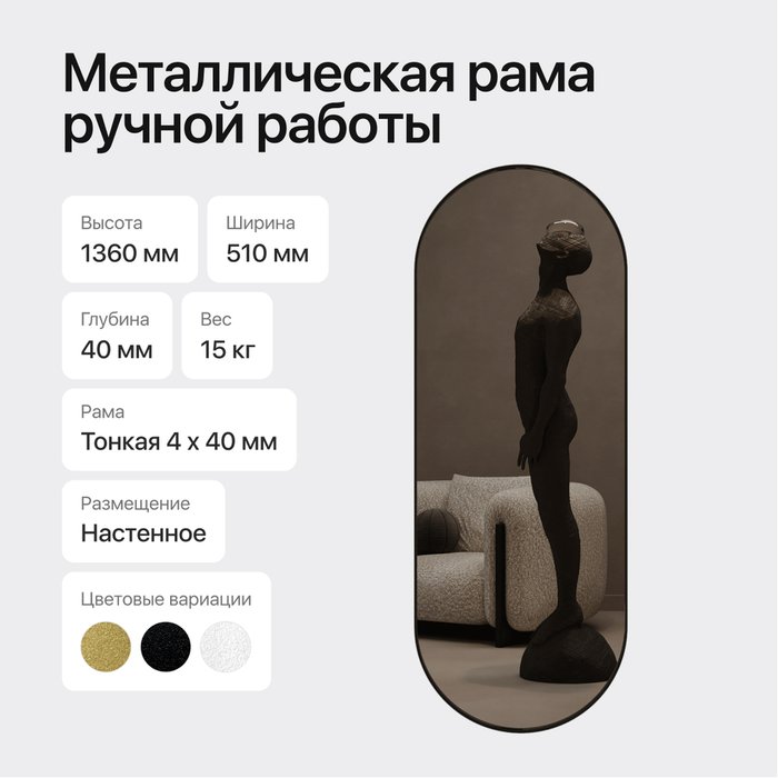 Настенное зеркало Nolvis M в тонкой металлической раме черного цвета - лучшие Настенные зеркала в INMYROOM