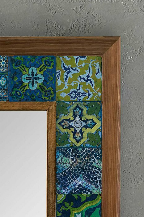 Настенное зеркало 33x33 с каменной мозаикой сине-зеленого цвета - лучшие Настенные зеркала в INMYROOM