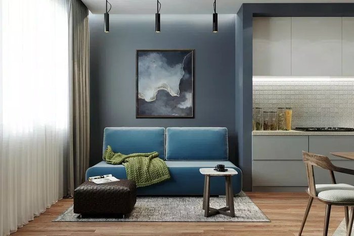 Диван-кровать Лаки серо-синего цвета - купить Прямые диваны по цене 21490.0