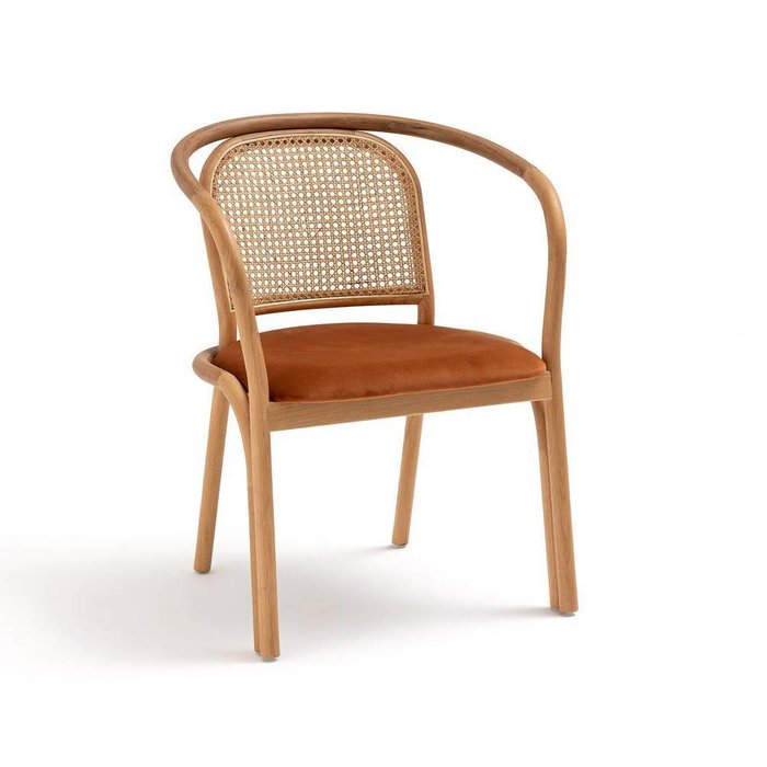 Кресло для столовой из дуба и плетения Joana бежевого цвета