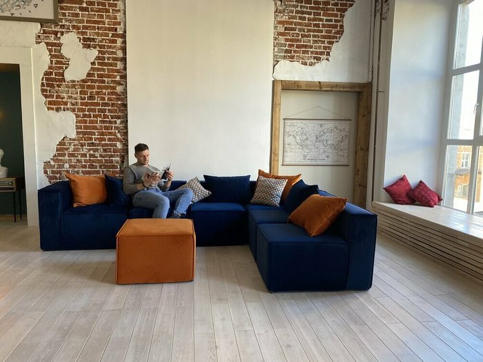 Угловой модульный диван Комби синего цвета - лучшие Бескаркасная мебель в INMYROOM