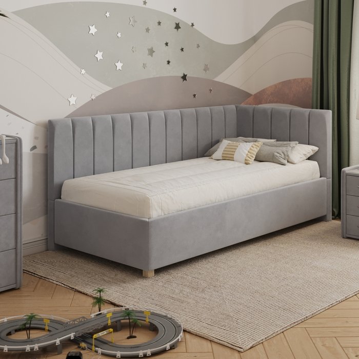 Кровать Помпиду 90х200 серого цвета с подъемным механизмом - купить Одноярусные кроватки по цене 34106.0