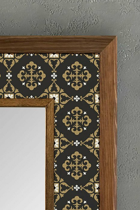 Настенное зеркало с каменной мозаикой 33x33 в раме черно-коричневого цвета - купить Настенные зеркала по цене 9840.0
