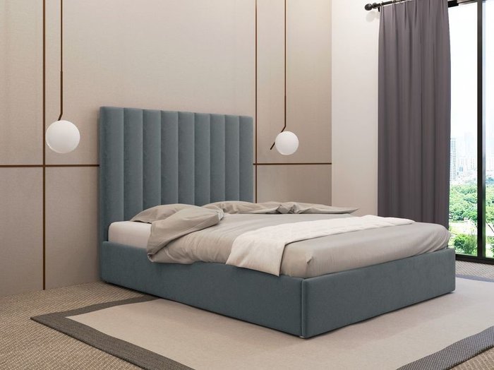 Кровать Параллель 140х200 серого цвета с подъемным механизмом