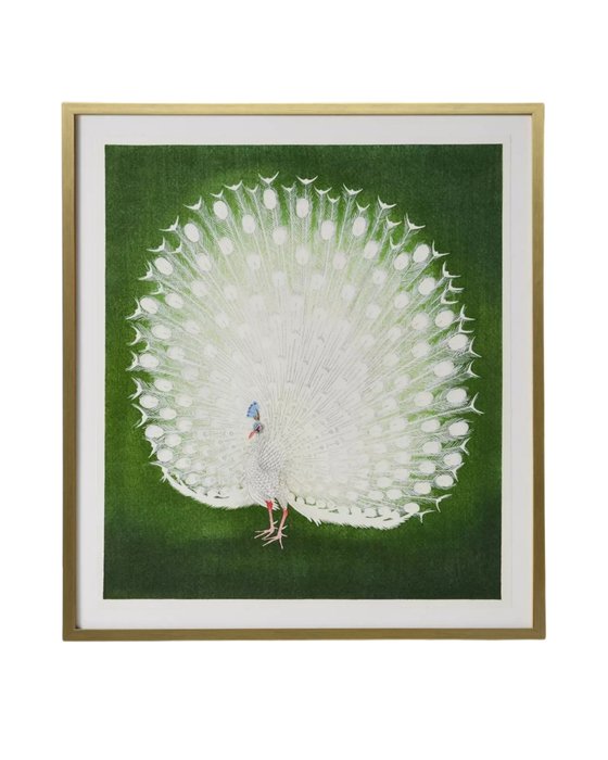 Интерьерный постер White Peacock 85х95 бело-зеленого цвета Интерьерный постер White Peacock 85х95 бело-зеленого цвета