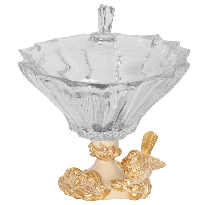 Фруктовница Белла кремово-золотого цвета с чашей из стекла и крышкой