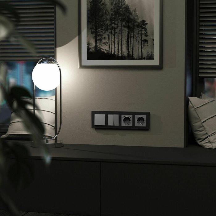 Рамка из стекла на 4 поста Senso черный soft-touch W0043108 - лучшие Розетки в INMYROOM Рамка из стекла на 4 поста Senso черный soft-touch W0043108 - лучшие Розетки в INMYROOM