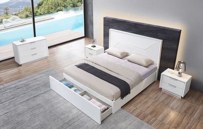 Кровать с выдвижным ящиком Eveline 160х200 белого цвета - купить Кровати для спальни по цене 74306.0