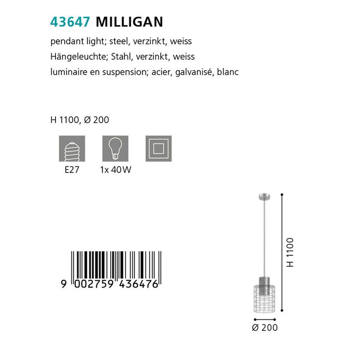 Подвесной светильник Milligan серого цвета - купить Подвесные светильники по цене 5290.0