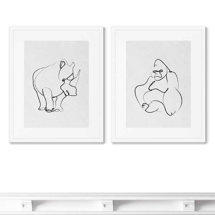 Набор из 2-х репродукций картин в раме Gorilla and Rhino