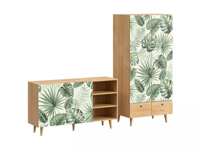 Композиция Frida 11 с принтом Monstera на деревянных ножках