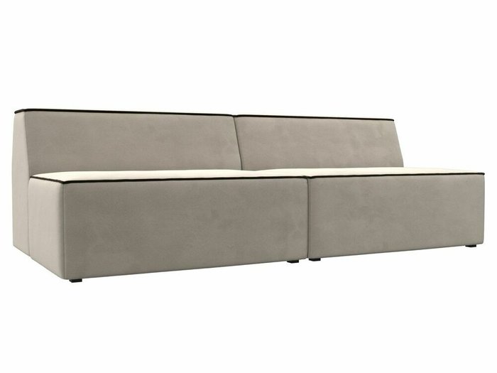 Прямой модульный диван Монс бежевого цвета с коричневым кантом