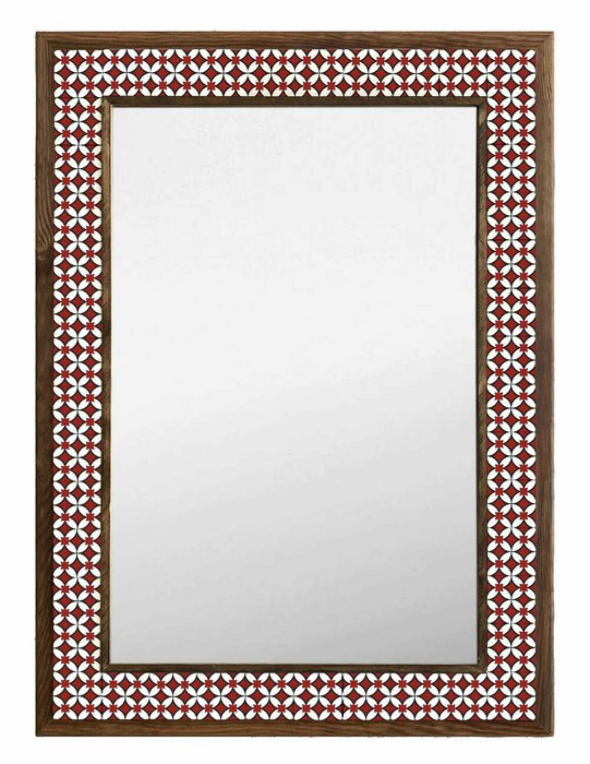 Настенное зеркало 53x73 с каменной мозаикой бело-красного цвета