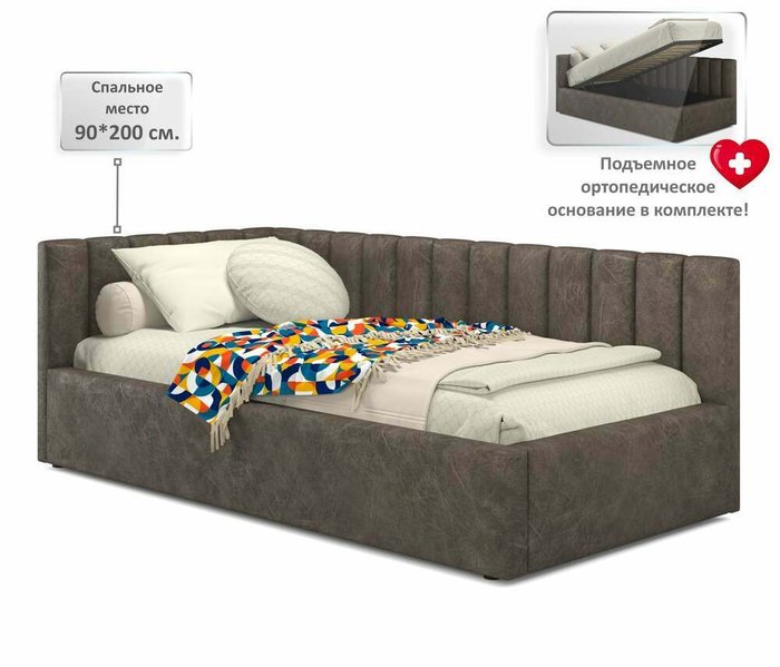Кровать Milena 90х200 коричневого цвета с подъемным механизмом - купить Кровати для спальни по цене 21990.0
