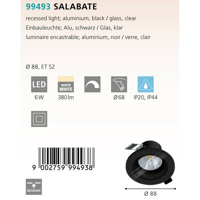 Светильник точечный Eglo Salabate 99493 - купить Встраиваемые споты по цене 1990.0