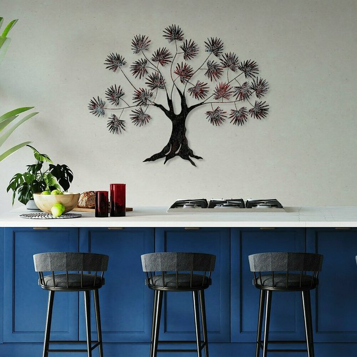 Настенный декор ручной работы Дерево 90х115 из металла черно-красного цвета - лучшие Декор стен в INMYROOM