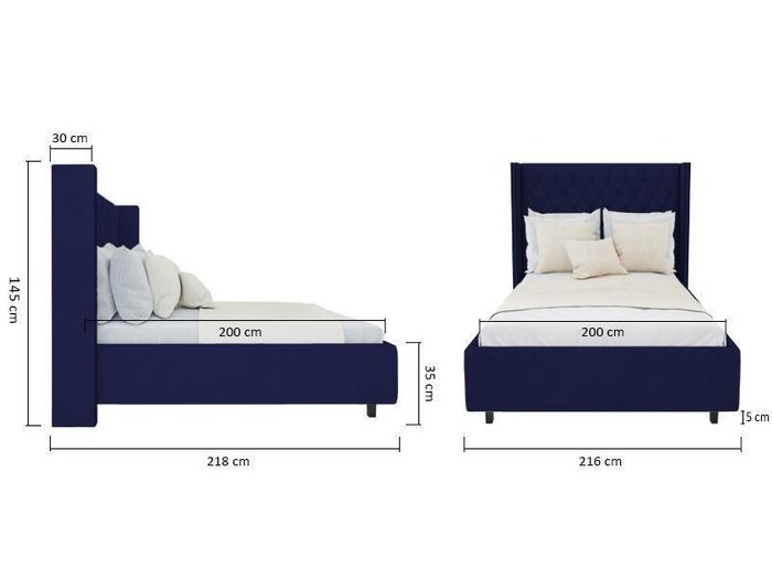 Кровать Wing-2 Велюр Синий 200х200 - купить Кровати для спальни по цене 102000.0