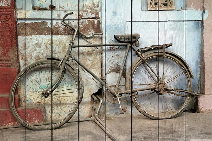 Картина на дереве Старый велосипед 120х80