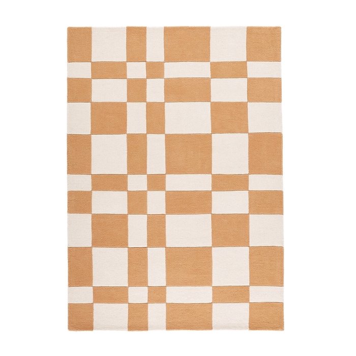 Ковер с шахматным принтом из шерсти Linuty 160x230 коричневого цвета