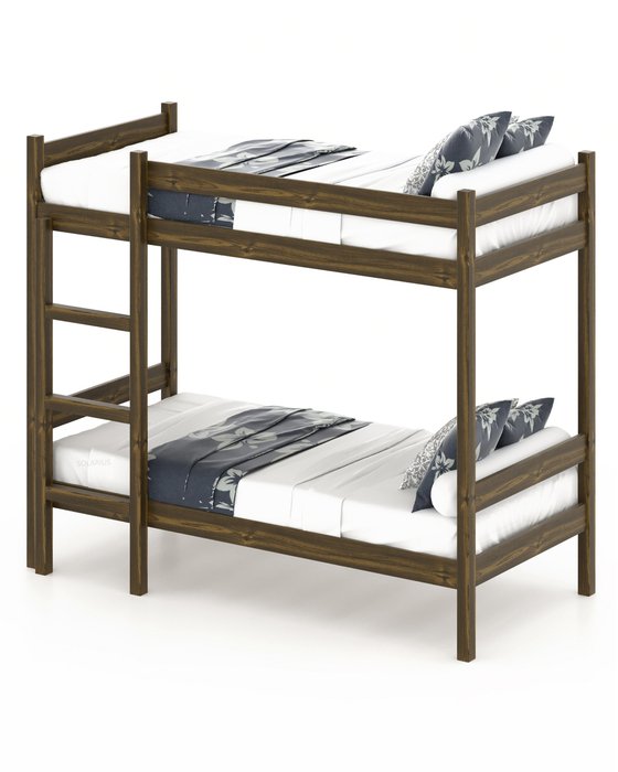 Кровать двухъярусная сосновая со сплошным основанием 90х200 цвета темный дуб - купить Двухъярусные кроватки по цене 23223.0