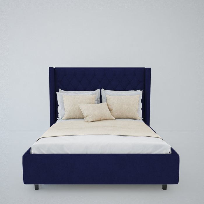 Кровать "Wing-2" Велюр Синий 140x200 - лучшие Кровати для спальни в INMYROOM