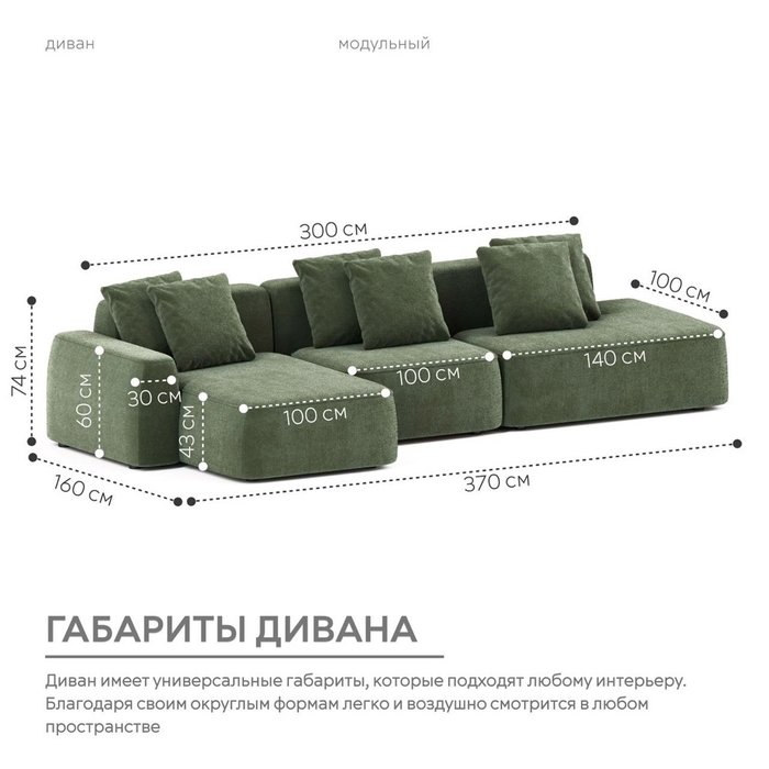 Угловой модульный диван Норд зеленого цвета - лучшие Угловые диваны в INMYROOM