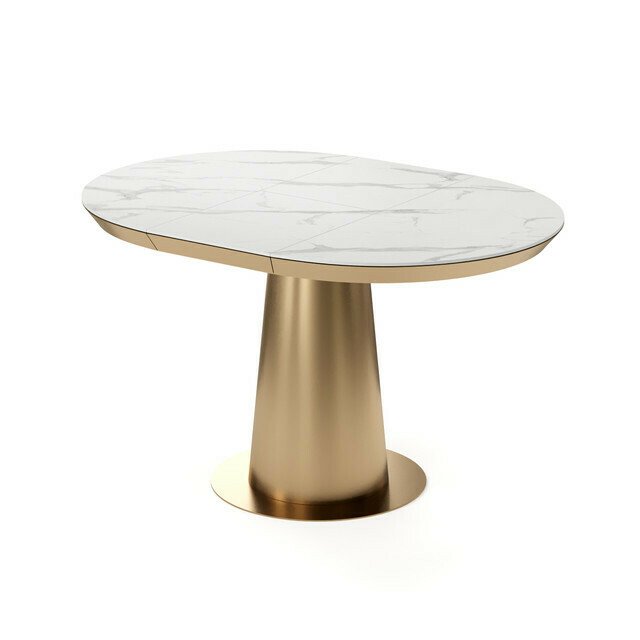 Раздвижной обеденный стол Зир бело-золотого цвета - лучшие Обеденные столы в INMYROOM