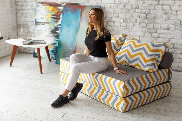 Бескаркасный диван-кровать Puzzle Bag Скандинавия XL желто-серого цвета - лучшие Бескаркасная мебель в INMYROOM