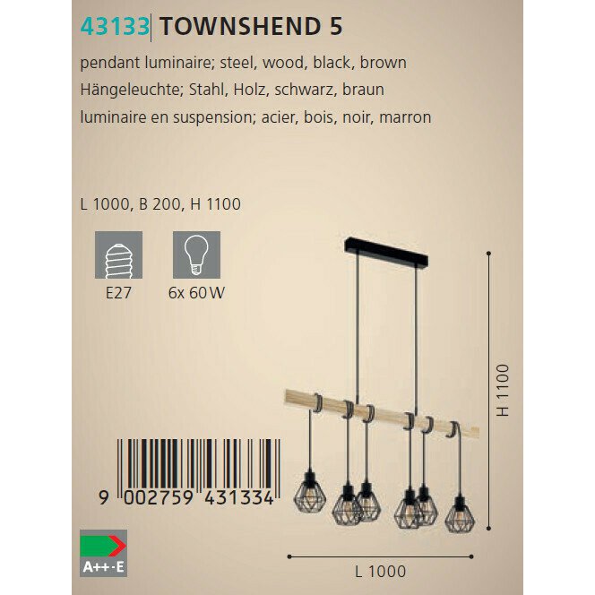 Подвесной светильник Townshend с деревянным основанием - купить Подвесные люстры по цене 17590.0