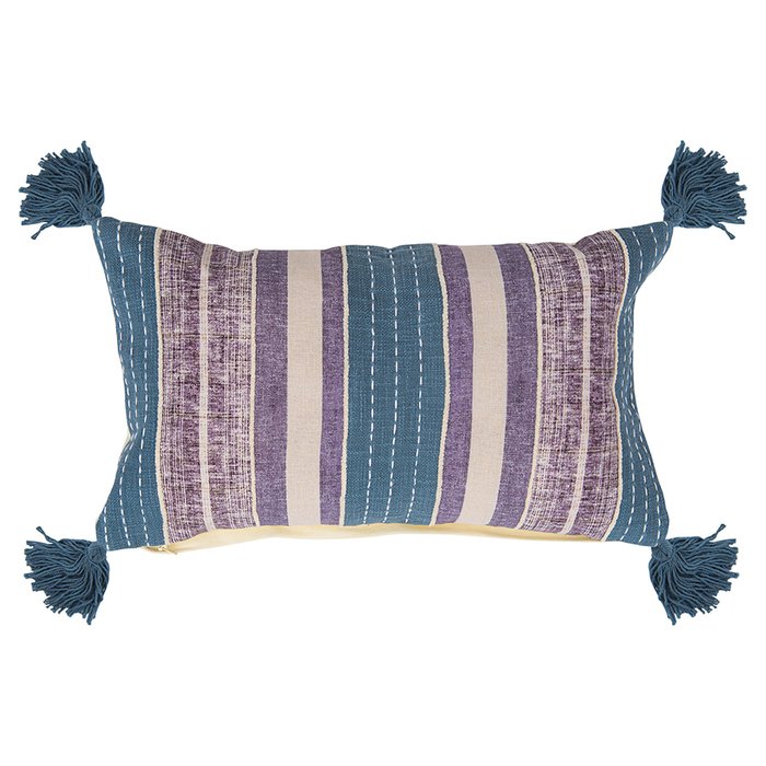 Чехол на подушку из плотного хлопка в полоску из коллекции Ethnic синего цвета