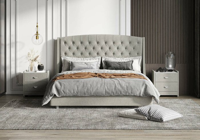 Кровать Diamant 160х200 серого цвета без основания и подъемного механизма - купить Кровати для спальни по цене 43200.0