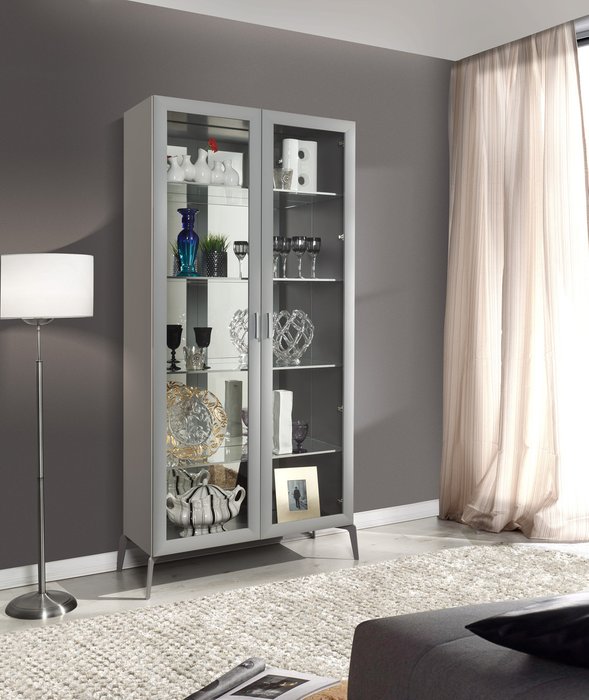 Шкаф-витрина Dimare светло-серого цвета с зеркалом - купить Шкафы витринные по цене 66080.0