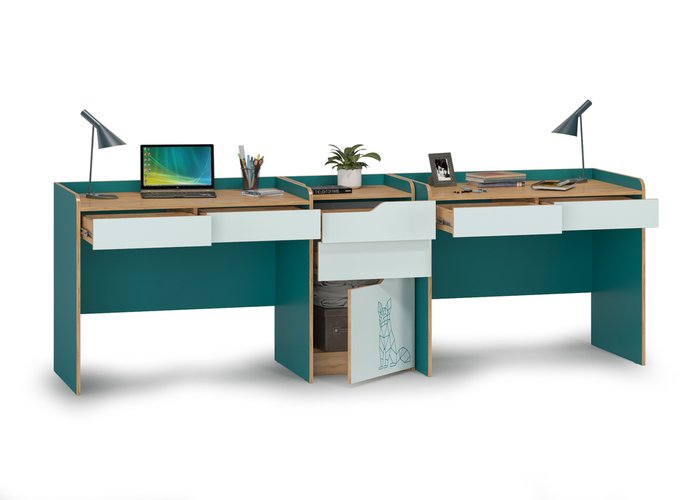 Два письменных стола с комодом Гудвин зеленого цвета - лучшие Письменные столы в INMYROOM