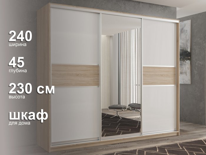 Шкаф-купе Кааппи-10 240 М цвета Дуб сонома  - лучшие Шкафы-купе в INMYROOM