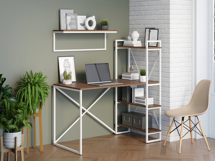 Стол письменный Мальборк Практик-П коричнево-белого цвета  - лучшие Письменные столы в INMYROOM