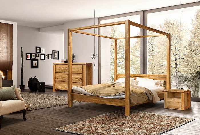 Кровать Берген с балдахином 160х200 светло-коричневого цвета - купить Кровати для спальни по цене 131904.0