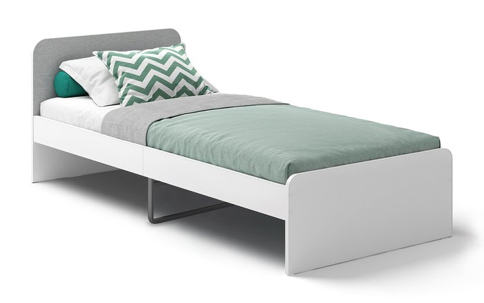 Кровать Home 90х200 бело-серого цвета без подъемного механизма